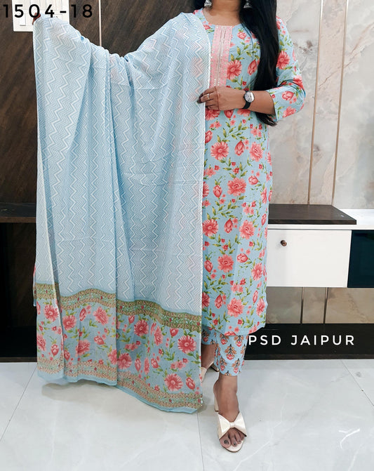Sky Blue Pure Cotton Suit