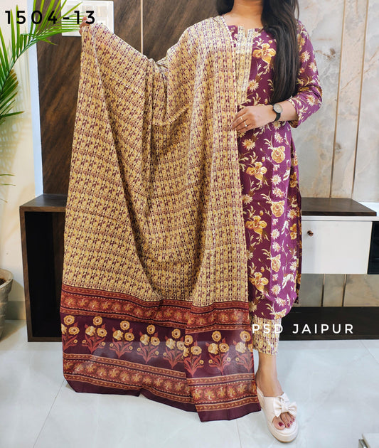 Dark Purple Pure Cotton Suit