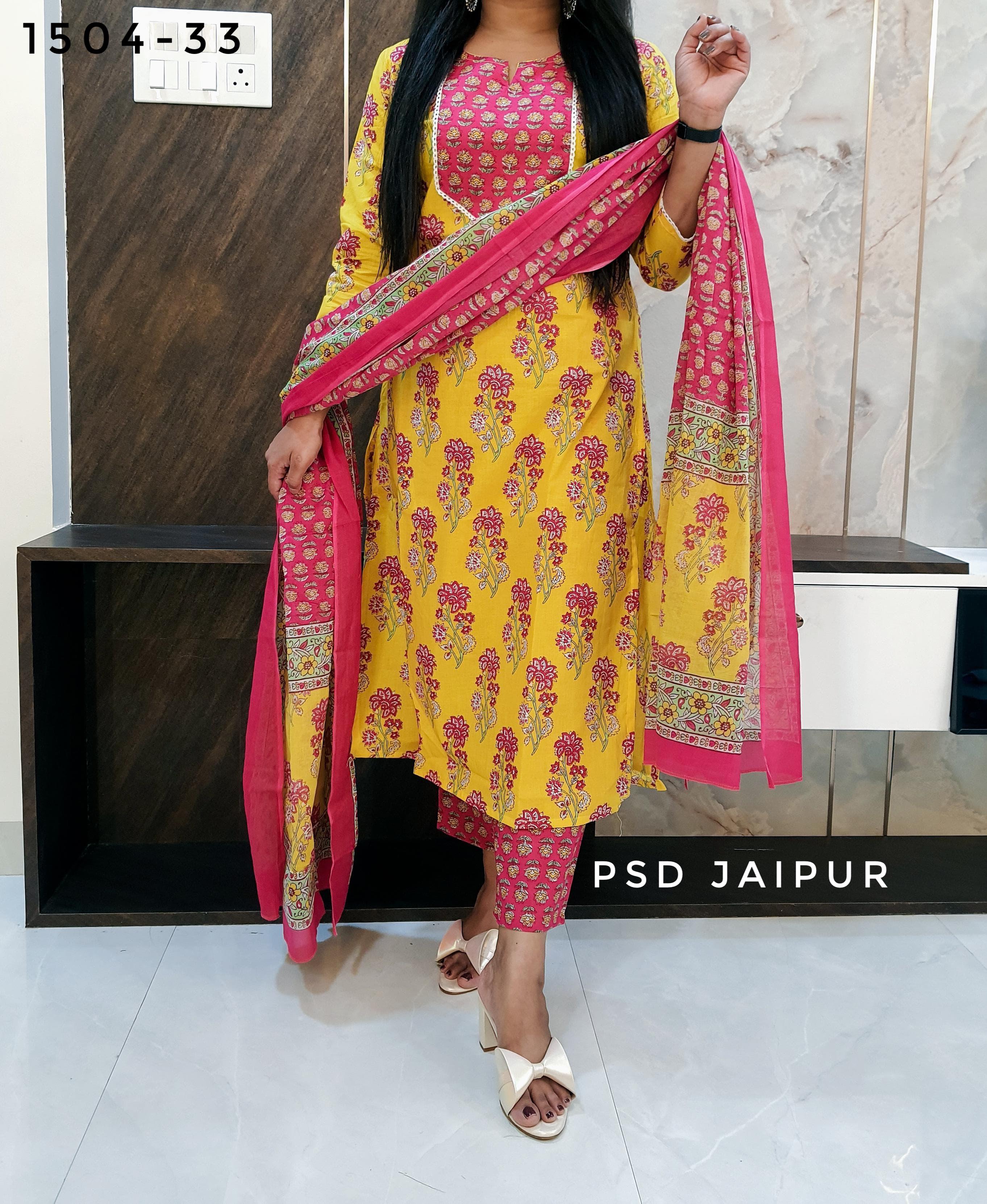 yellow Pure Cotton Suit