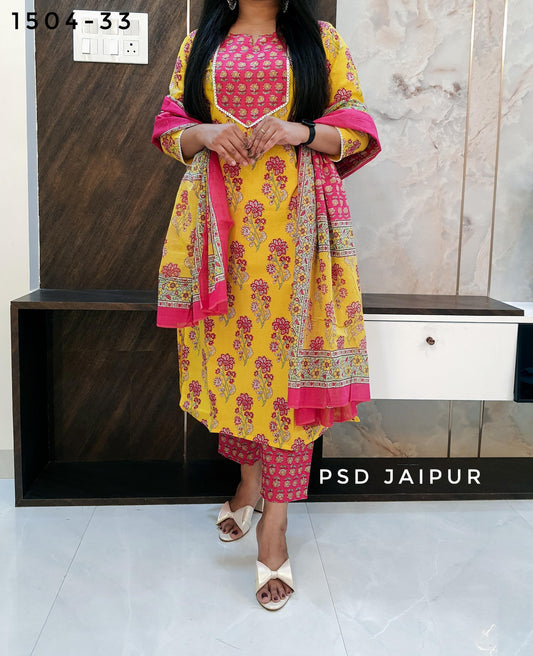 yellow Pure Cotton Suit