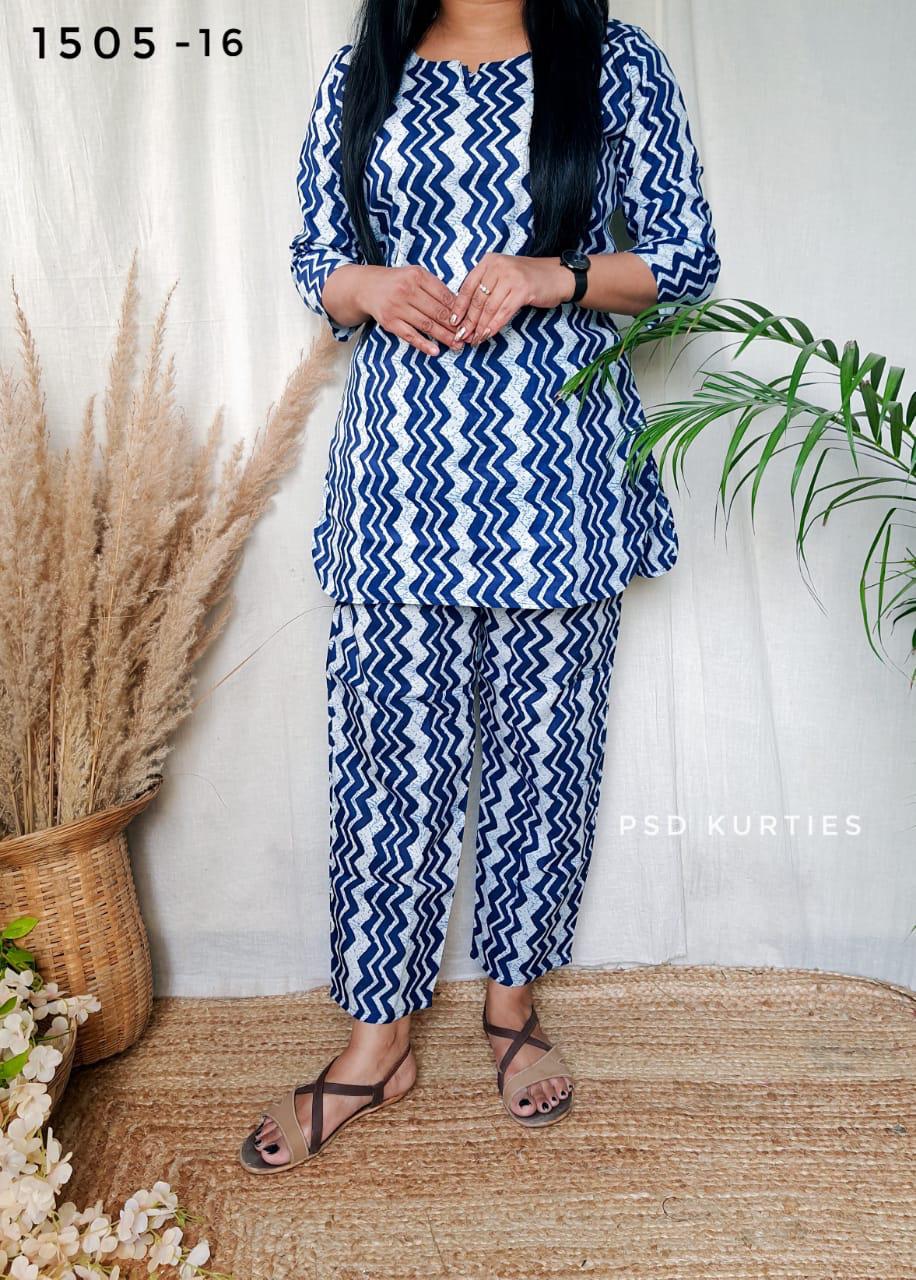 Blue zig Zag Cotton Co-ord set