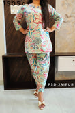 Sky Blue Leaf Print Cotton Co-ord Set