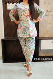 Sky Blue Leaf Print Cotton Co-ord Set