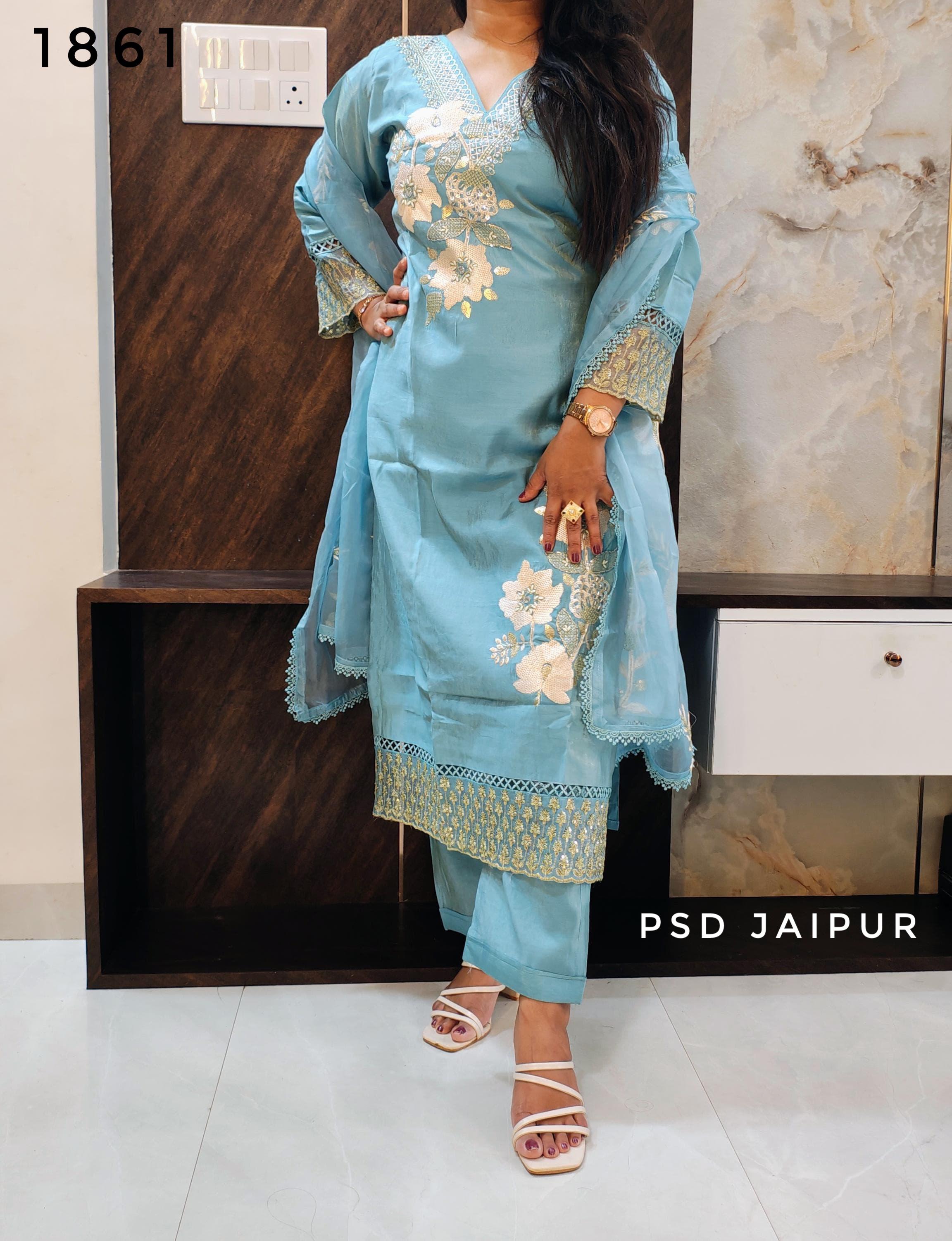 Sky Blue Roman Shimmer Fancy Suit