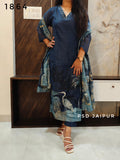 Blue Chanderi Suit-Bird Print