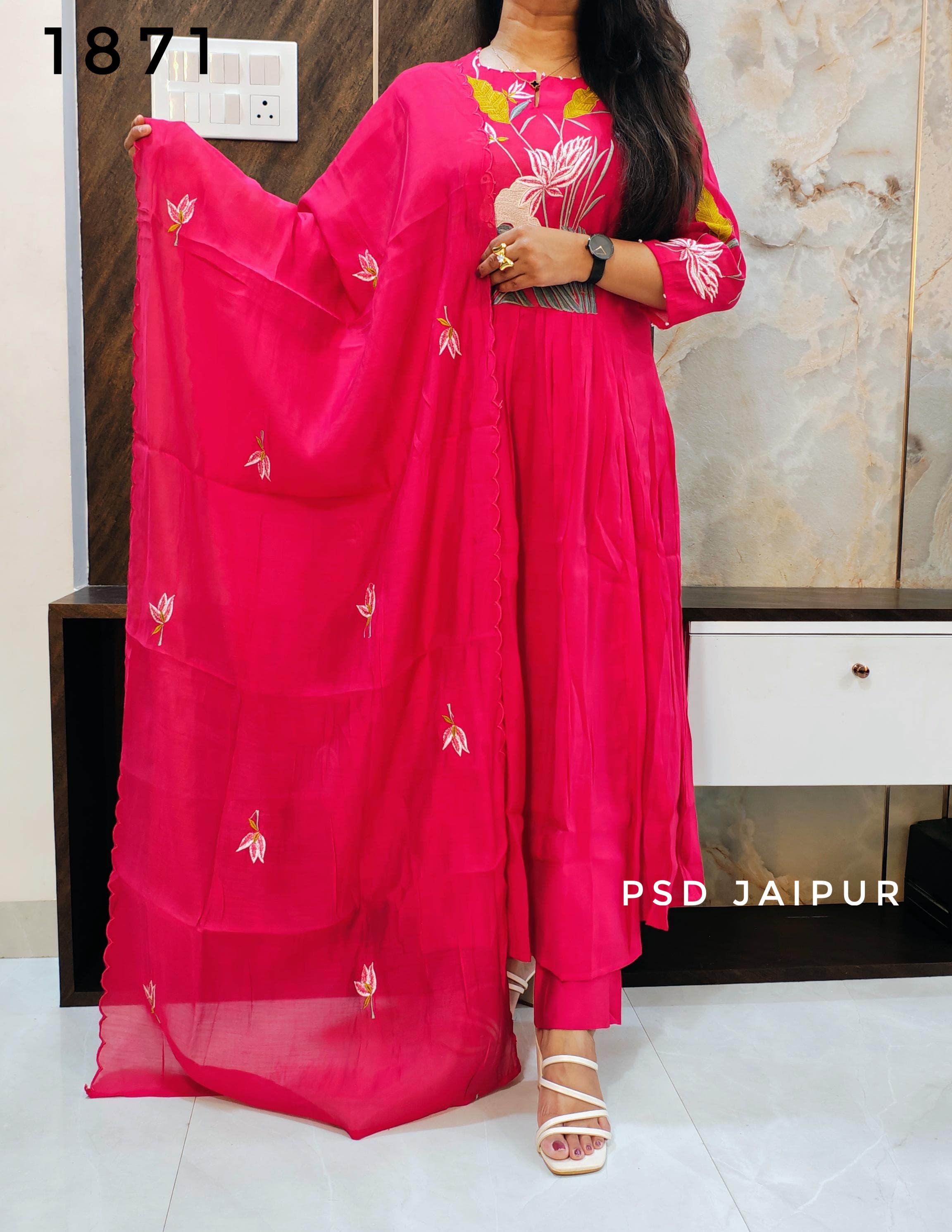 Pink Mal Chanderi A-Line Suit