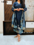 Blue Chanderi Suit-Bird Print
