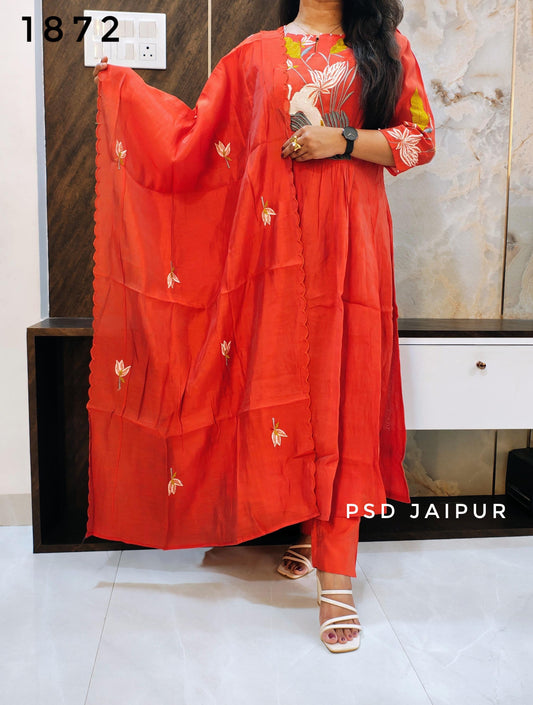 Rust Mal Chanderi A-Line Suit