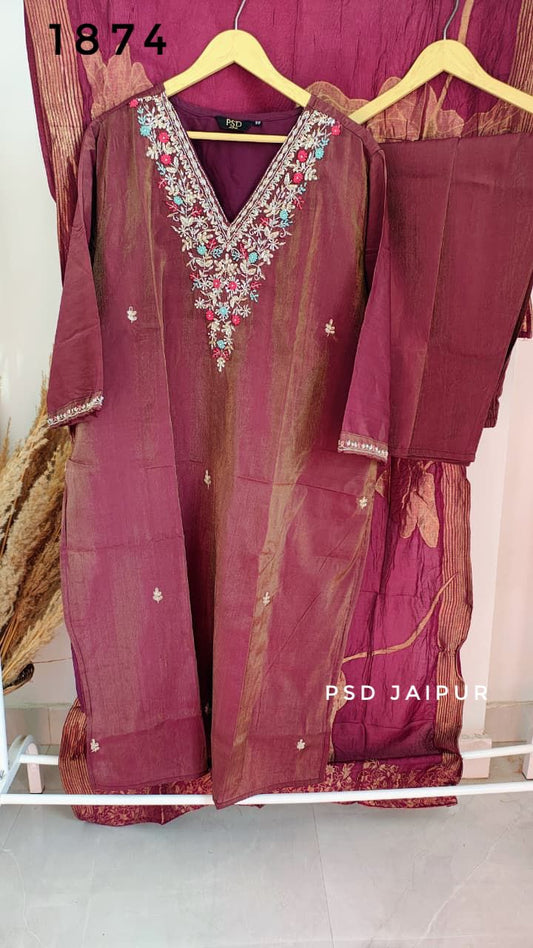 Wine Roman Shimmer Suit