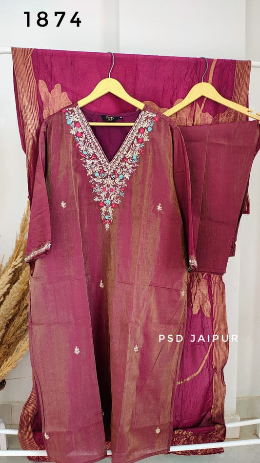 Wine Roman Shimmer Suit