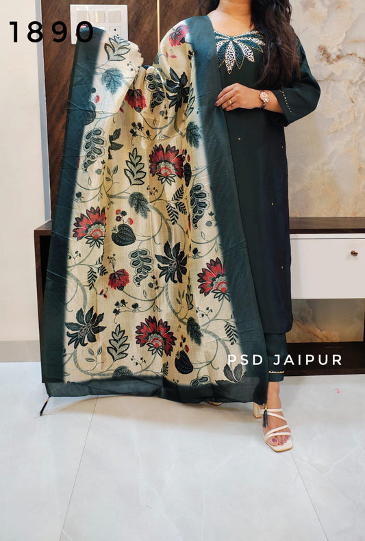 Green Roman Silk Suit