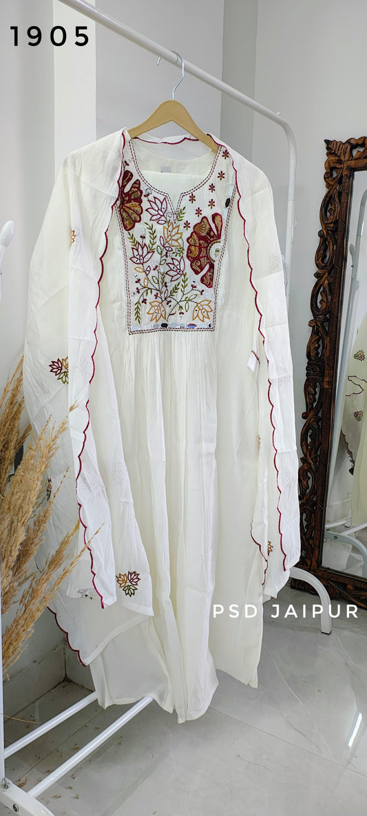White Mal Chanderi Suit