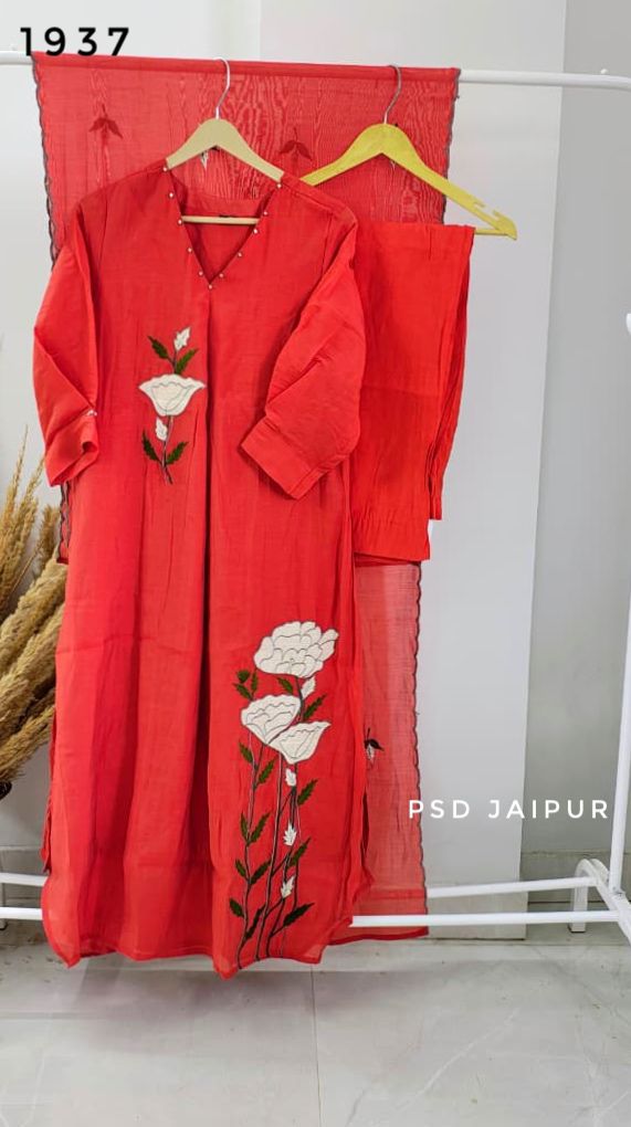 Rust Orange Mul Chanderi Suit
