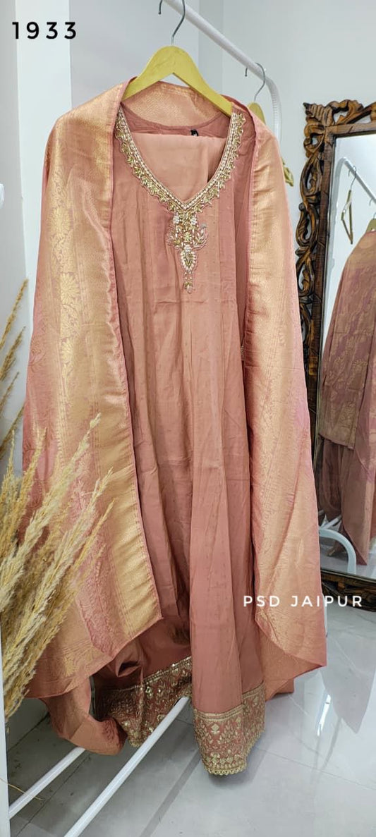 Peach Roman Anarkali Gown Suit