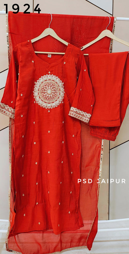 Orange Mul Chanderi Suit