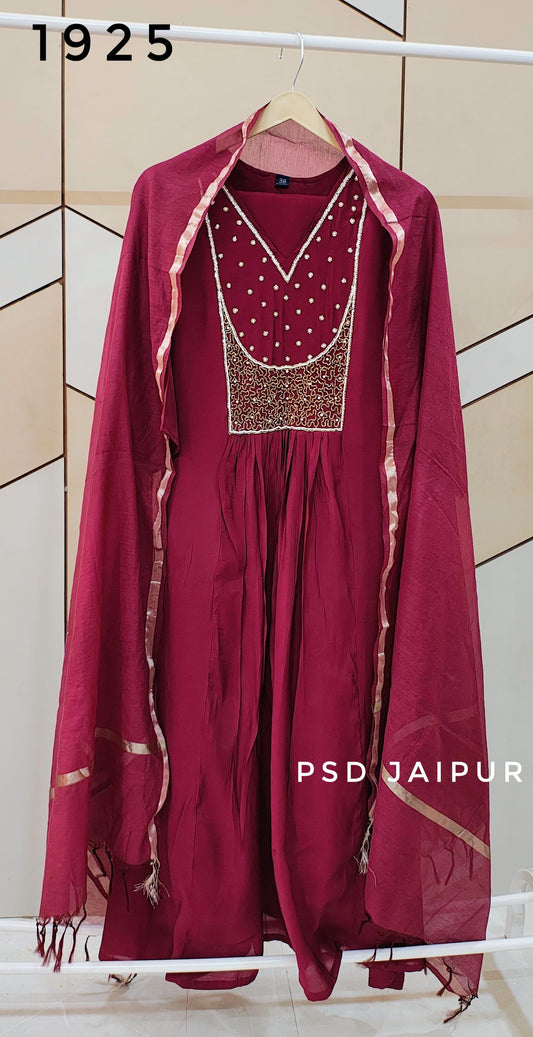 Wine Mul Chanderi suit