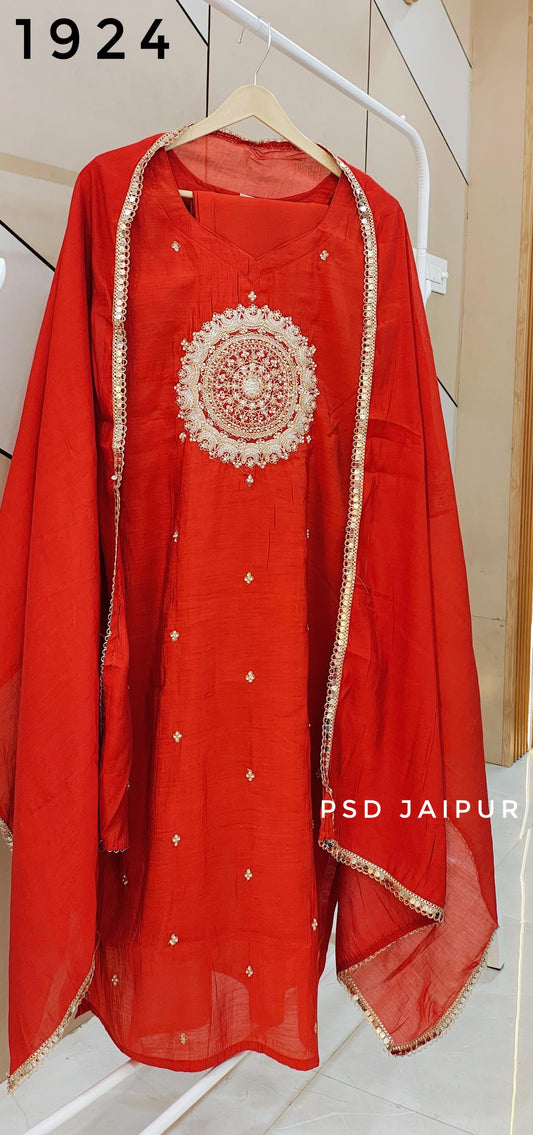 Orange Mul Chanderi Suit