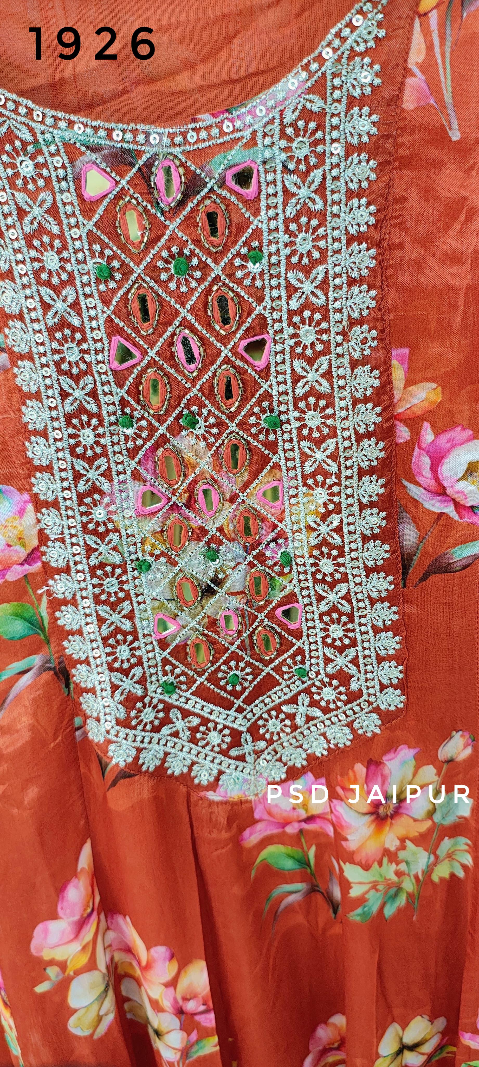 Orange Pure Anarkali chinon suit