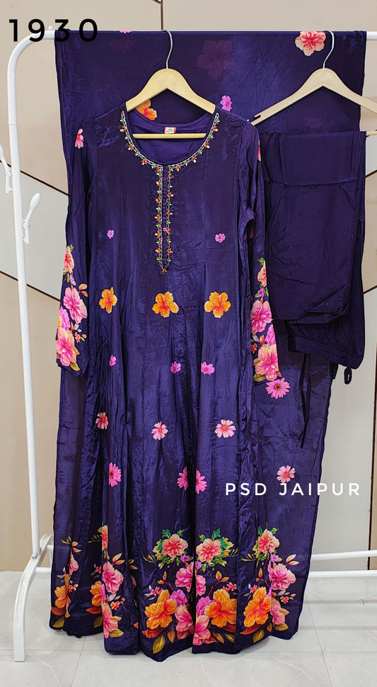 Purple Natural Crep Anarkali Suit