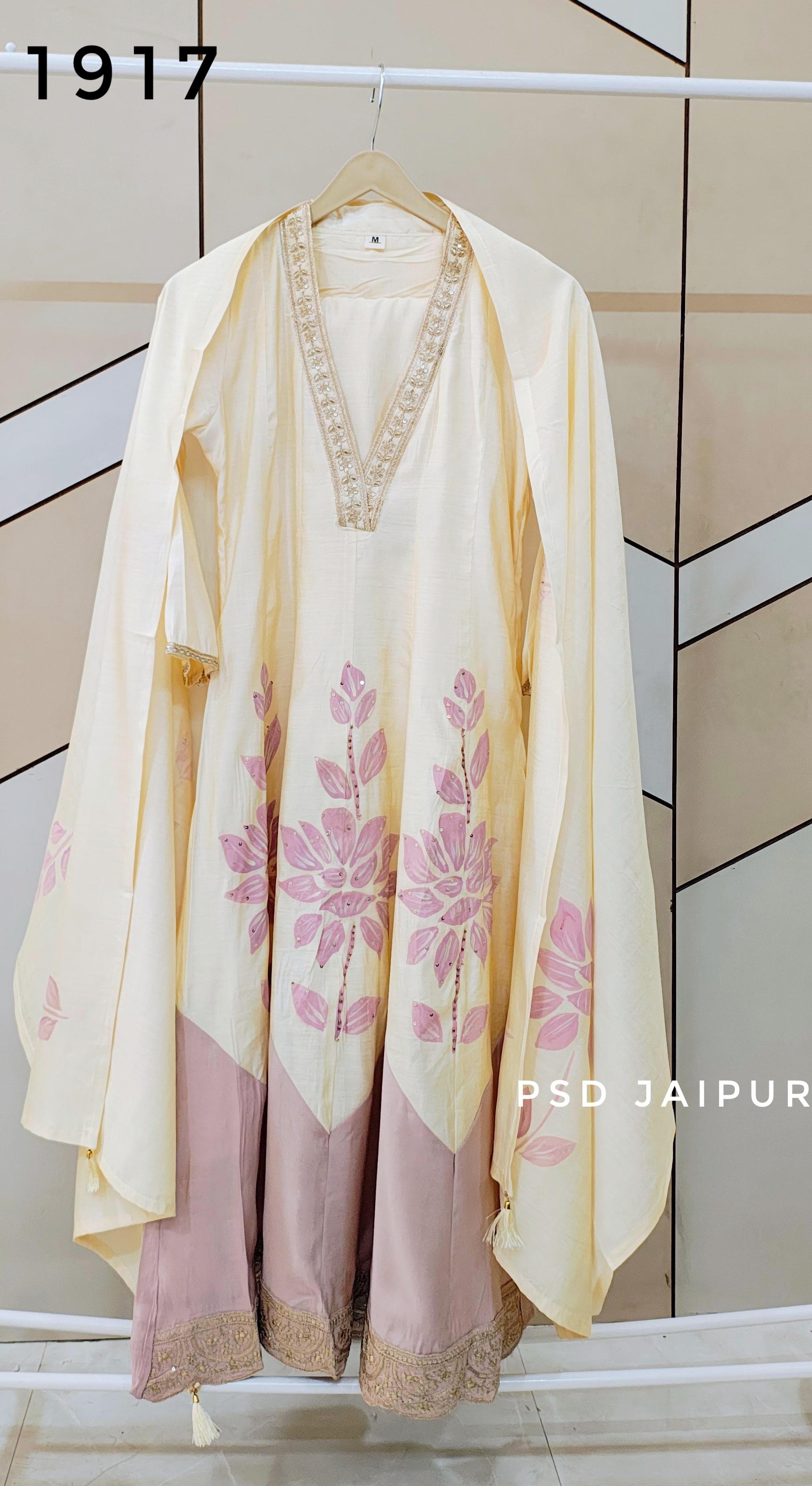 Off white and purple Anarkali Suit