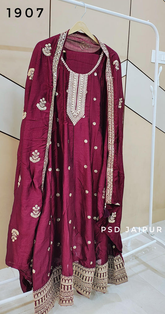 wine Anarkali Suit