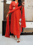 Rust Orange Mul Chanderi Suit