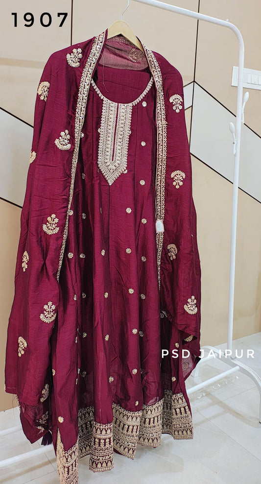 wine Anarkali Suit