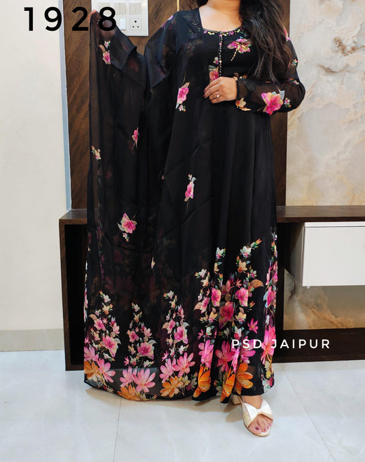 Black Organza Anarkali Suit
