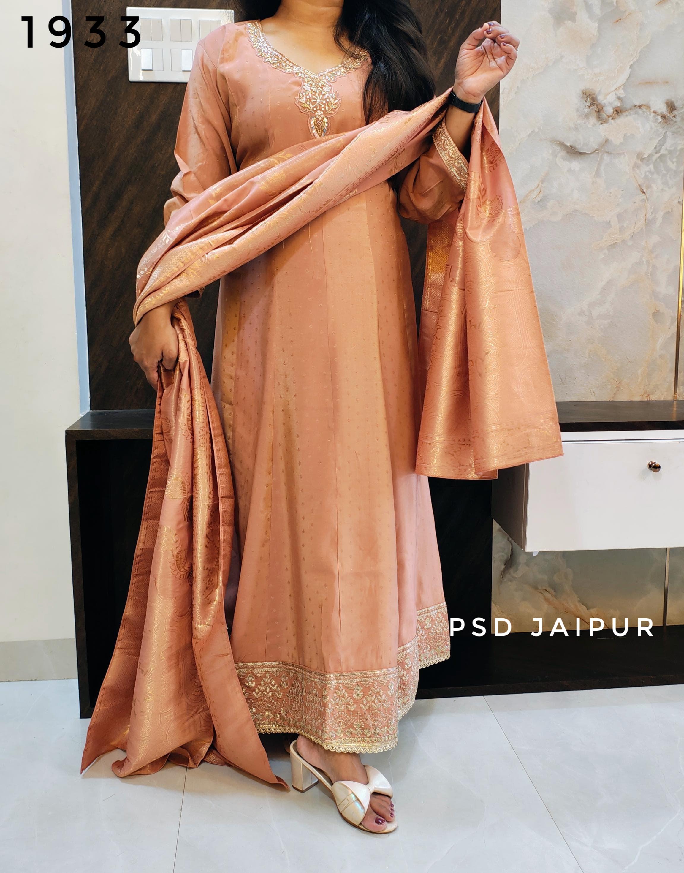 Peach Roman Anarkali Gown Suit