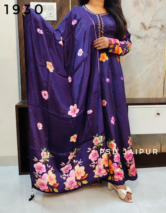 Purple Natural Crep Anarkali Suit