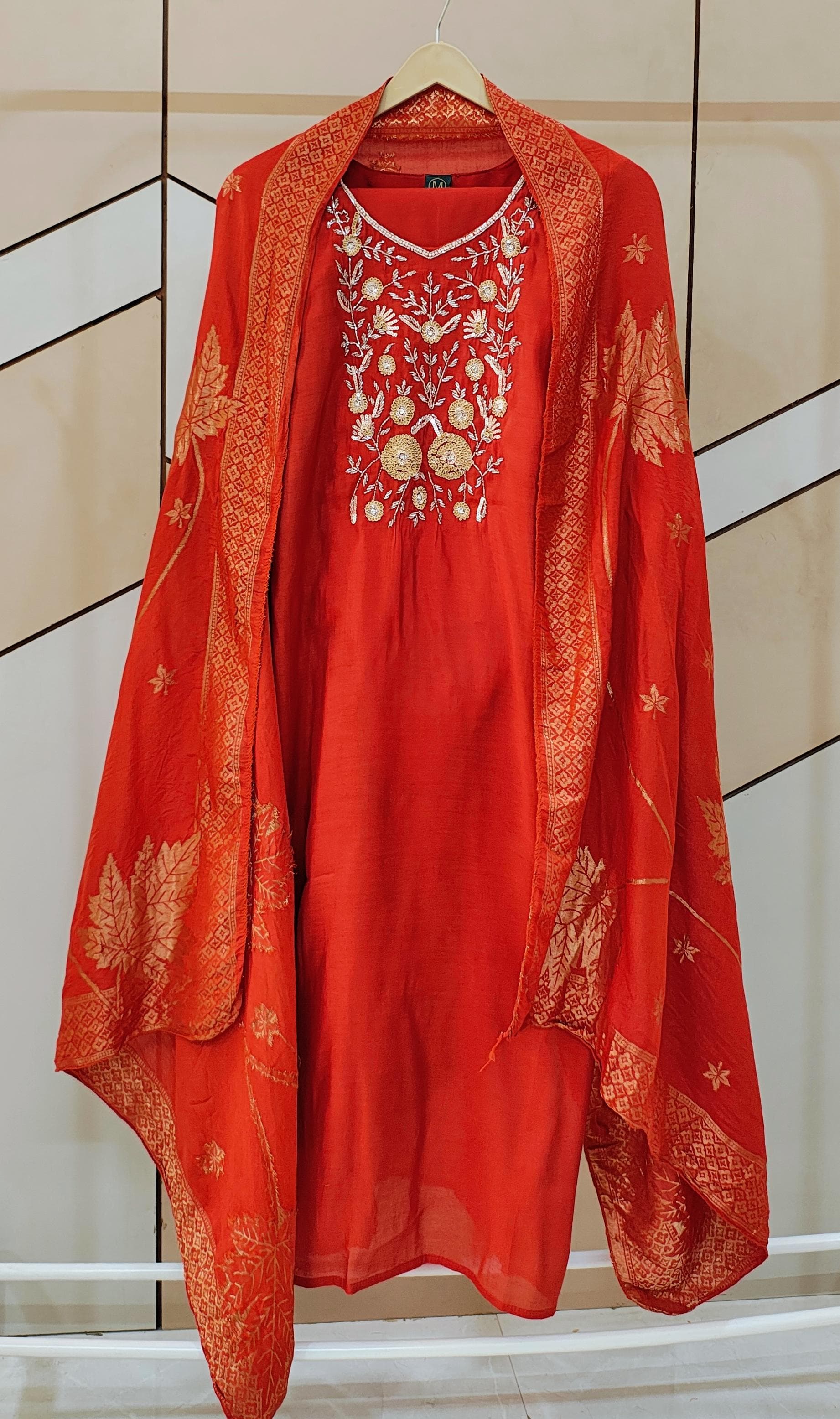 Orange Mul Chanderi Suit