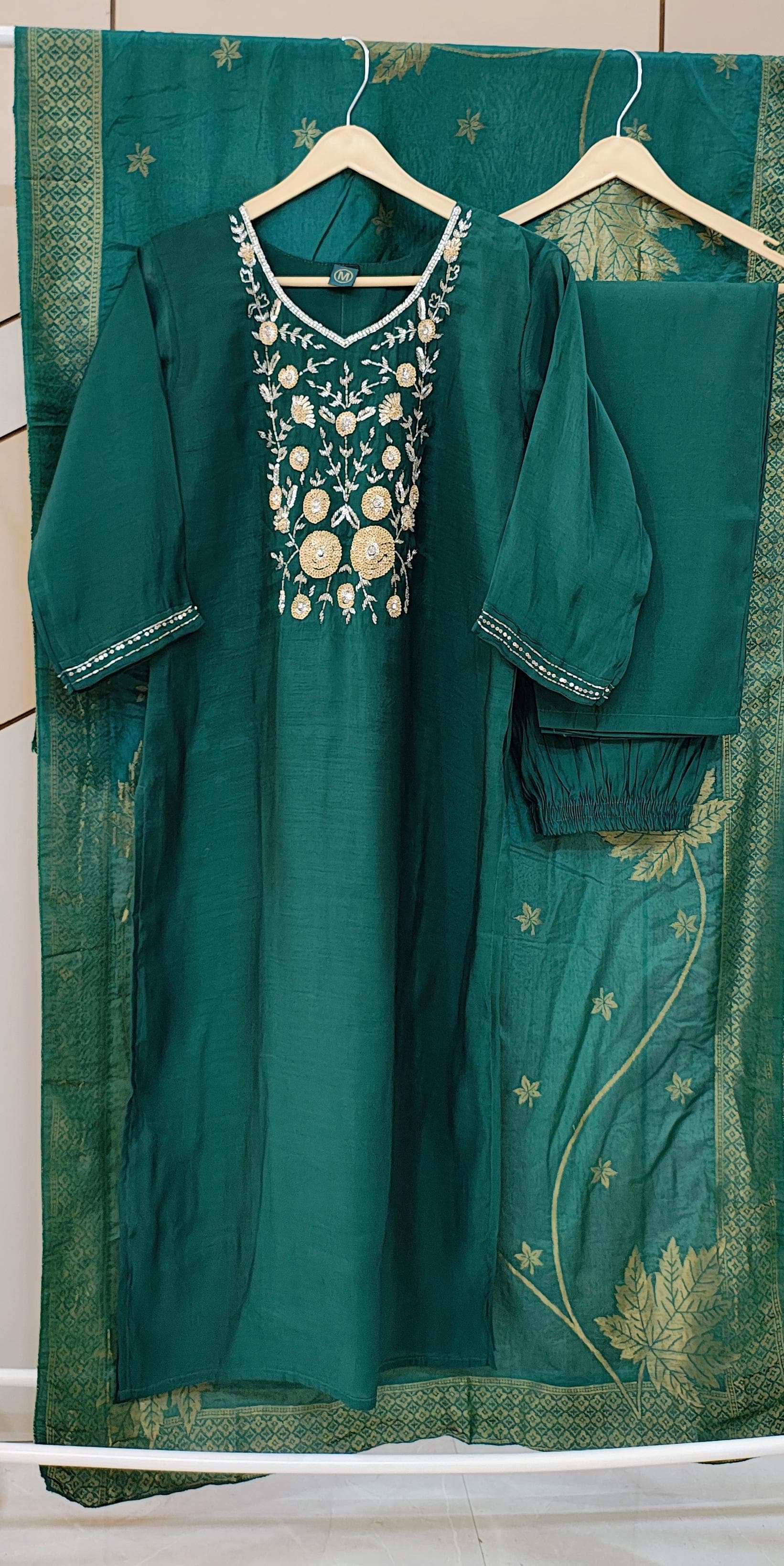 Green Mul Chanderi Suit