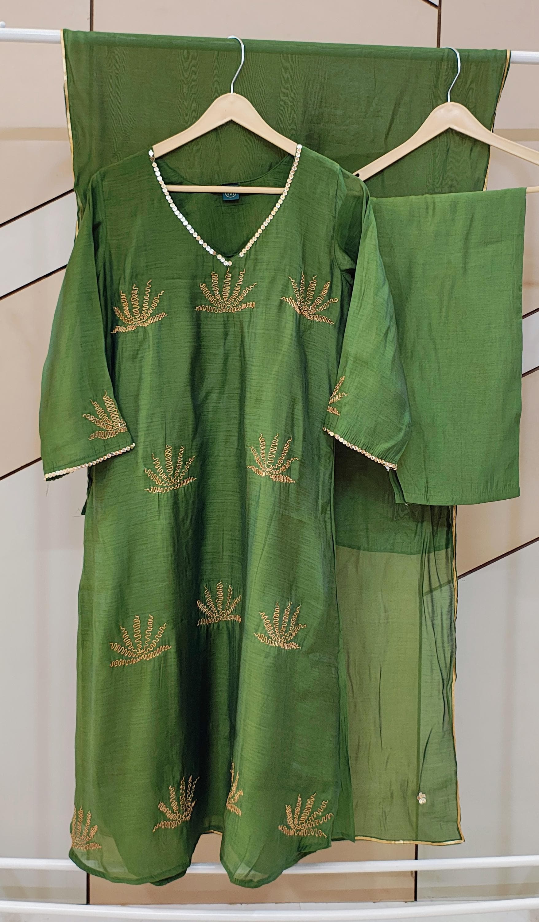 Green Mul chanderi A-lIne Suit