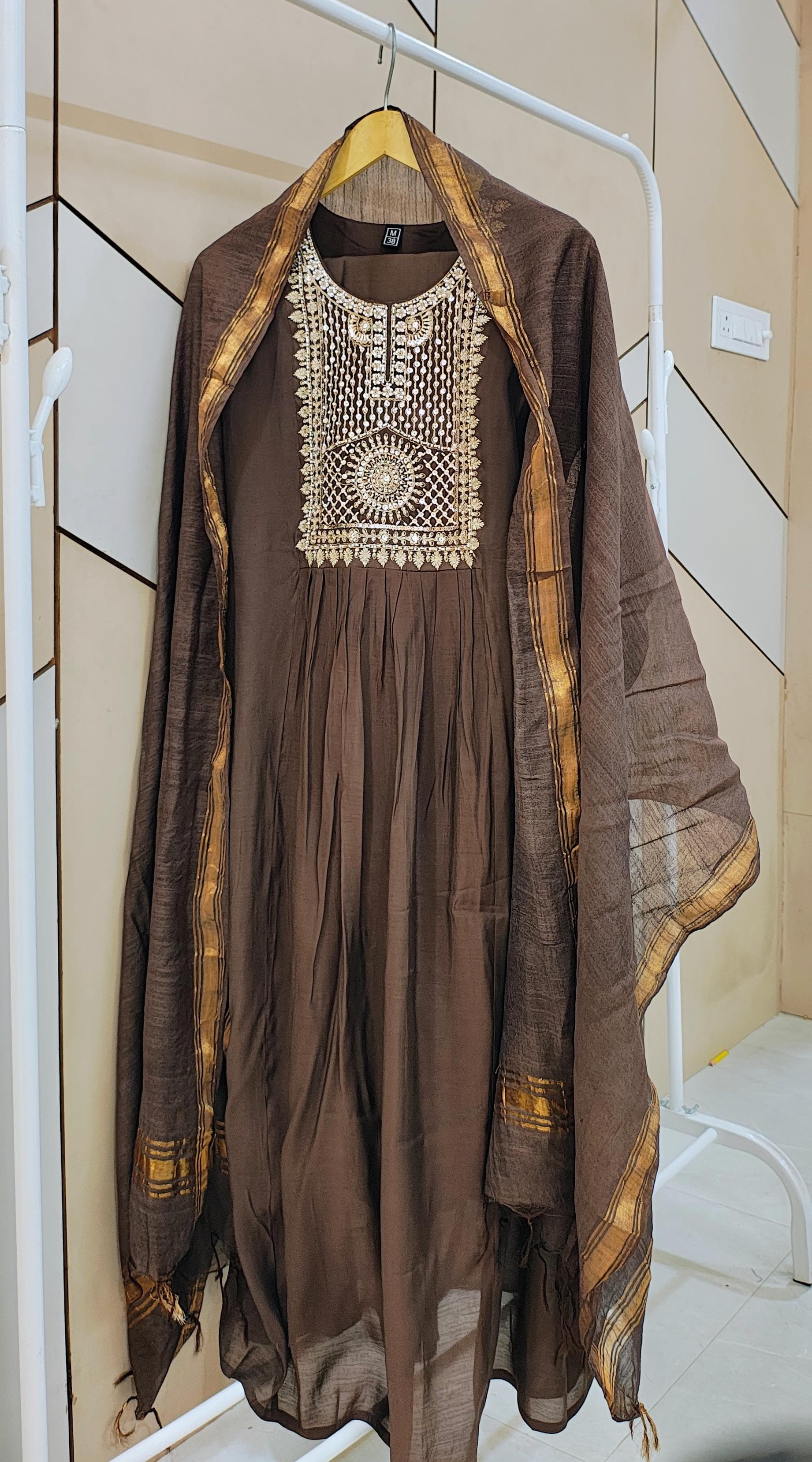 Brown Mul chanderi suit