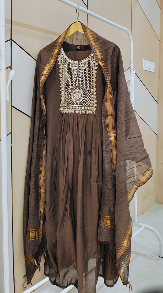 Brown Mul chanderi suit