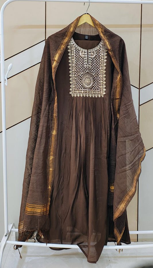Brown Mul chanderi suit