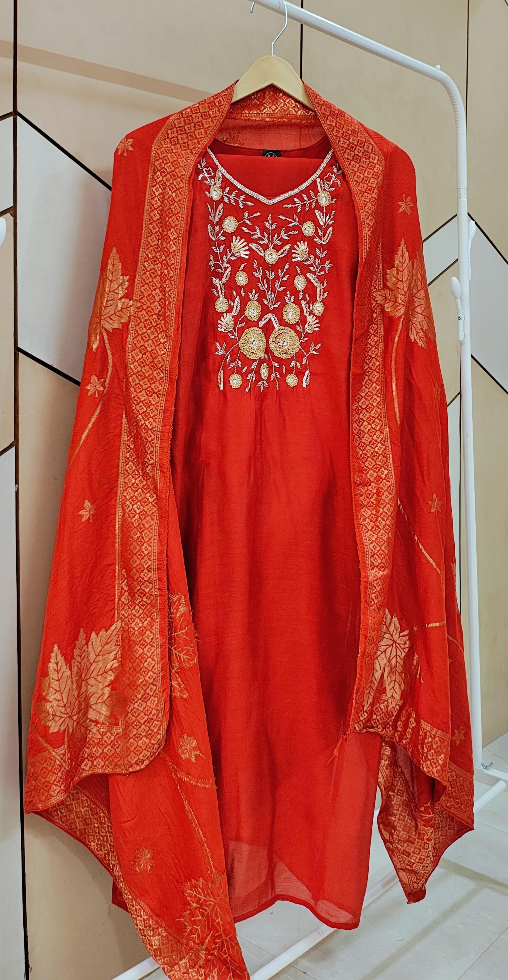 Orange Mul Chanderi Suit
