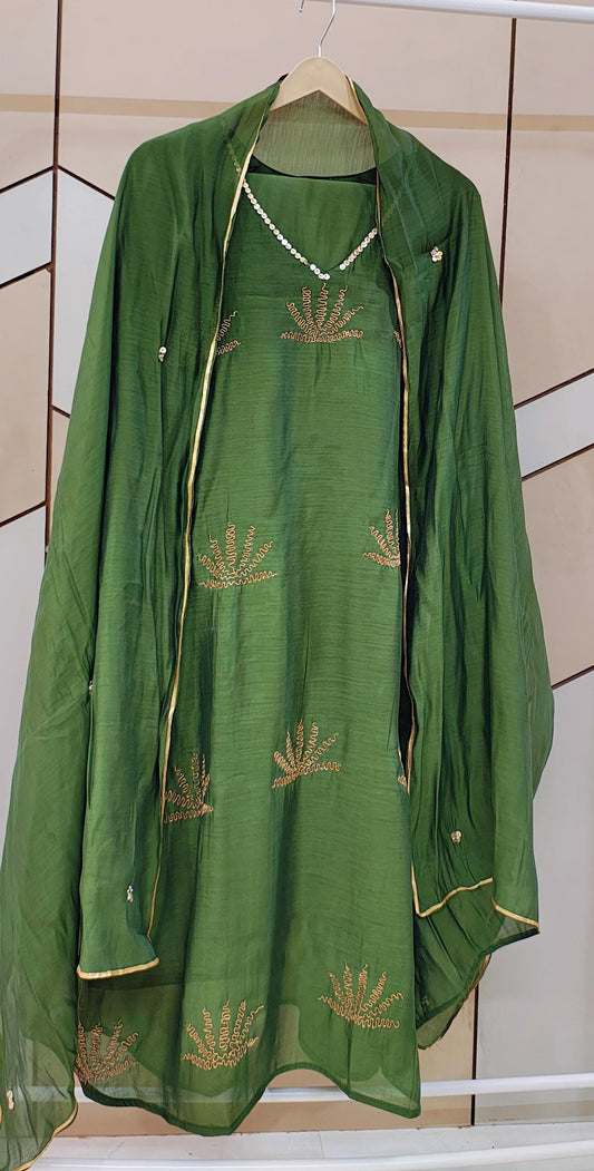 Green Mul chanderi A-lIne Suit
