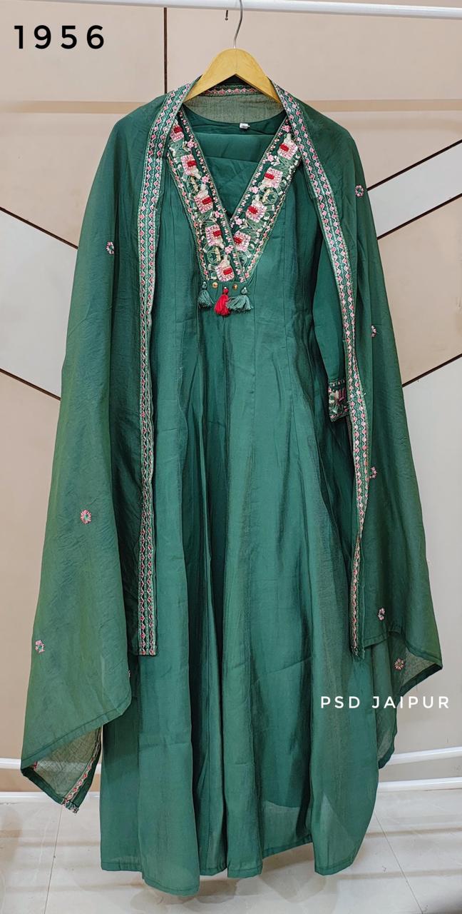 Bottle green Roman Anarkali suit