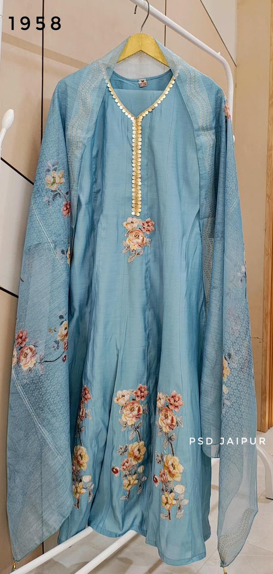 Sky blue Anarkali suit