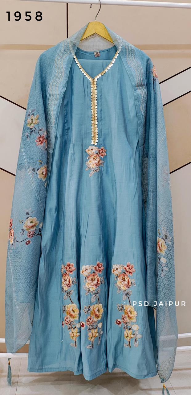 Sky blue Anarkali suit