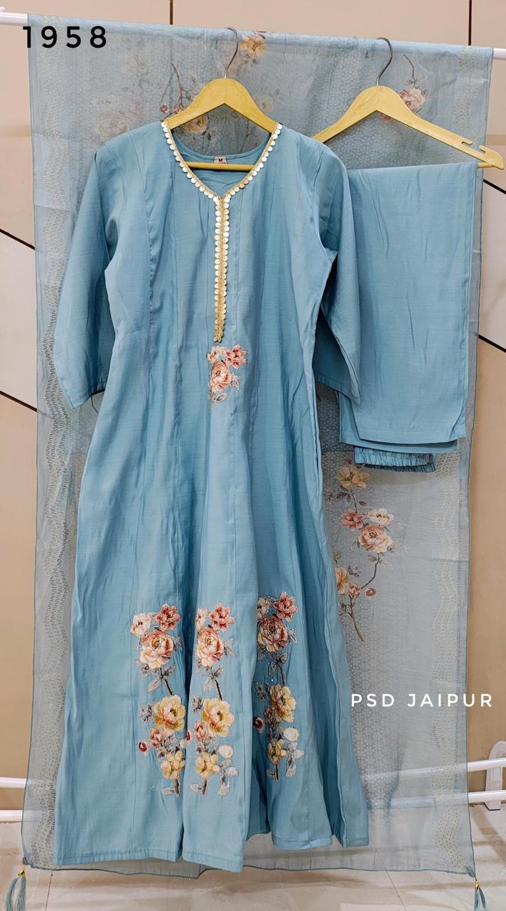 Sky blue Anarkali suit