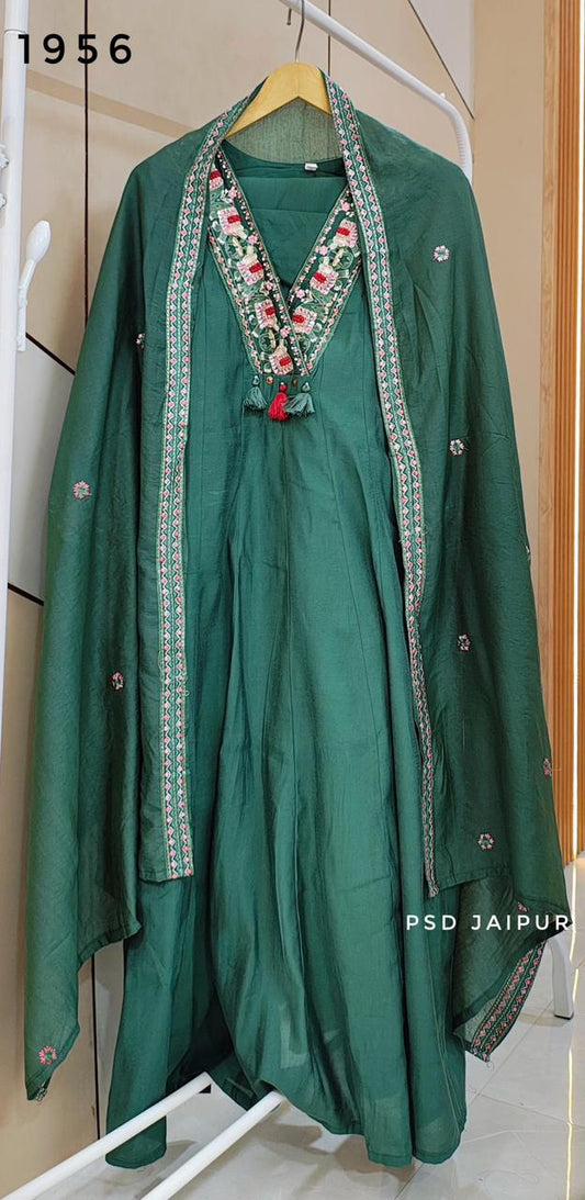 Bottle green Roman Anarkali suit