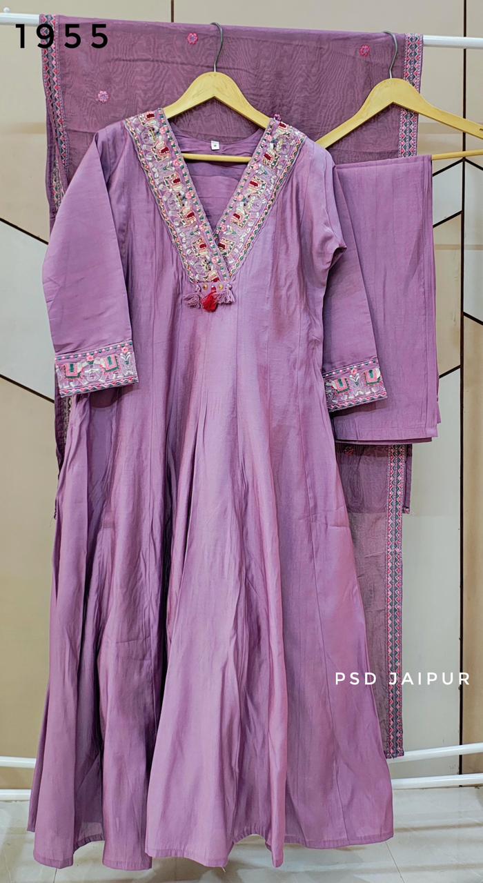 Purple Roman Anarkali Suit