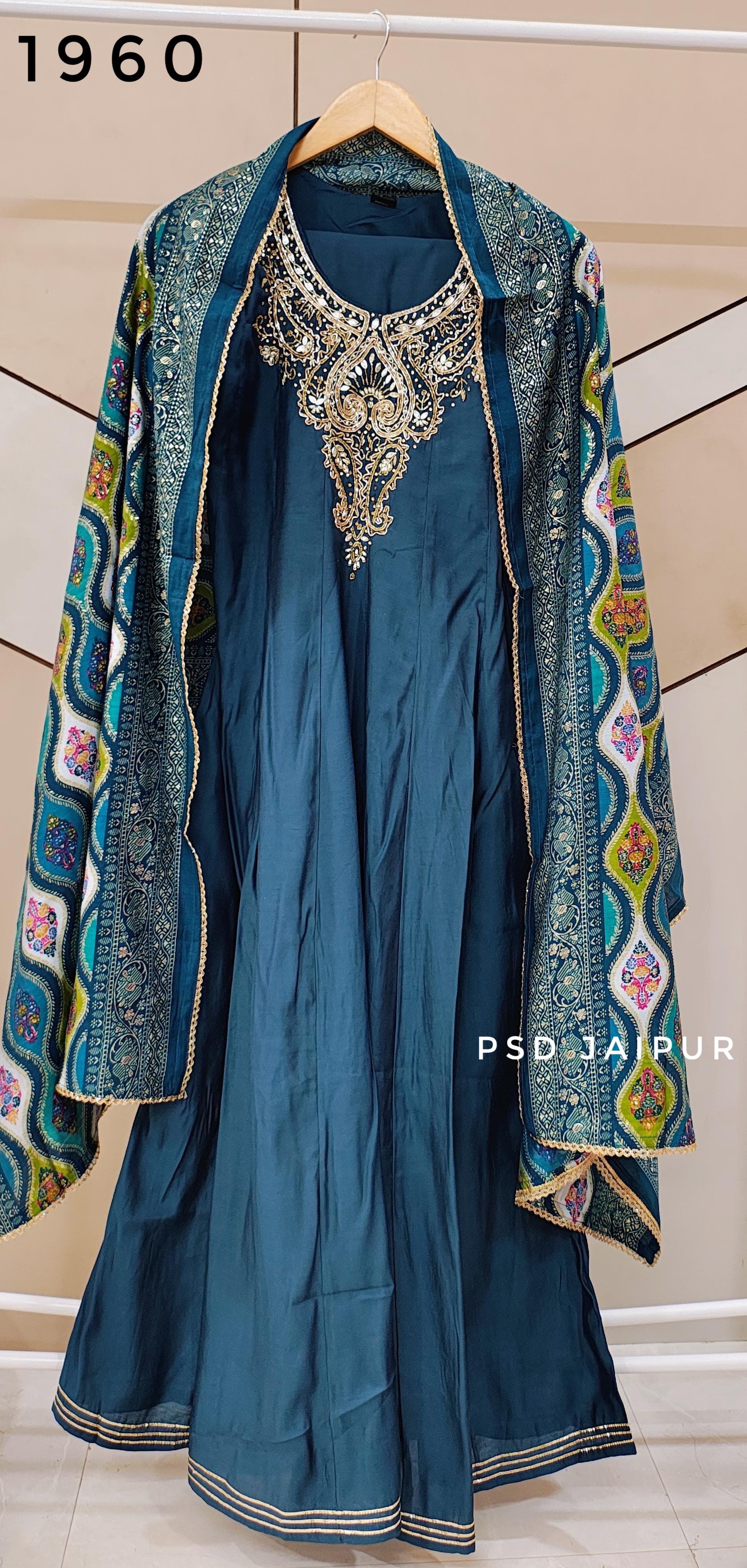 Teal Roman Anarkali suit