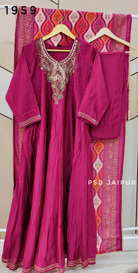 Purple Roman Silk Anarkali Suit