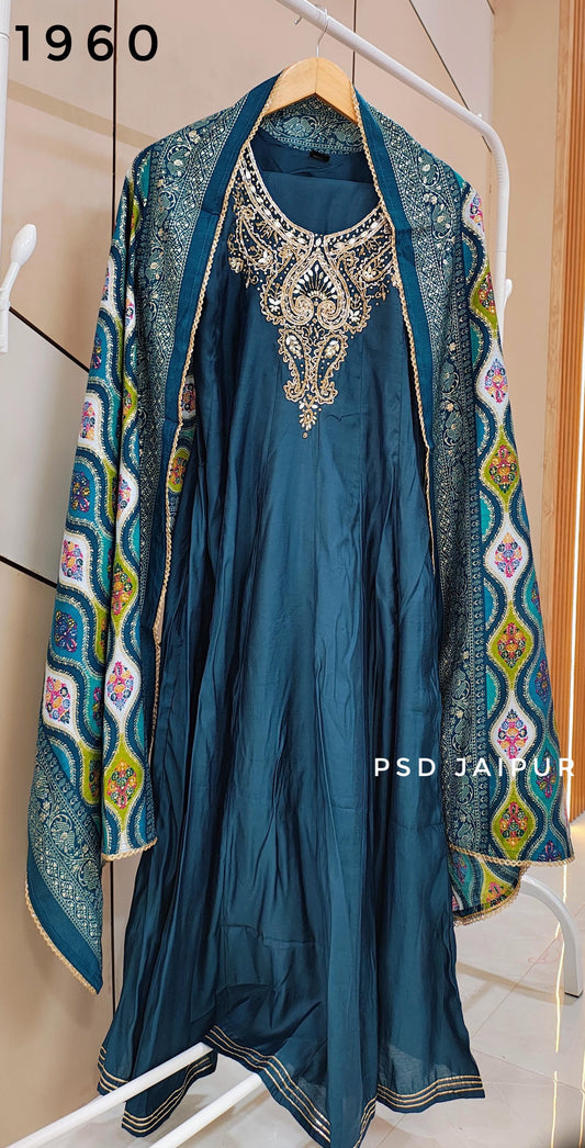 Teal Roman Anarkali suit