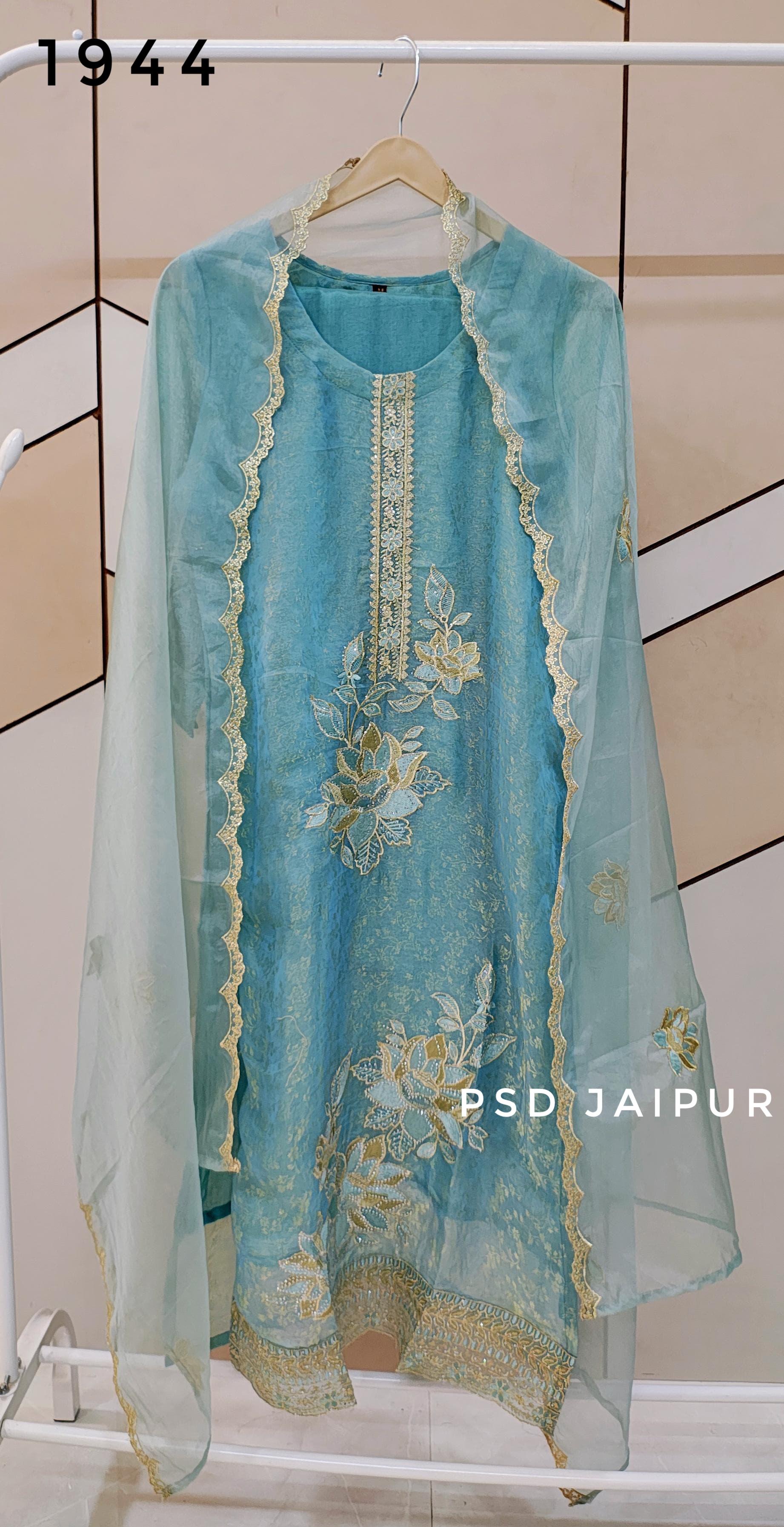 Sky Blue Tissue Shimmer Suit