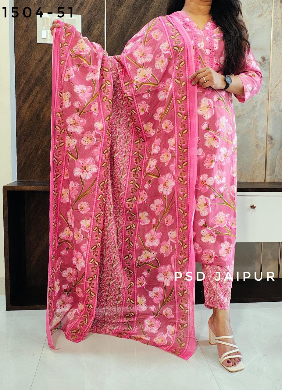 Pink Floral Pure Cotton Suit