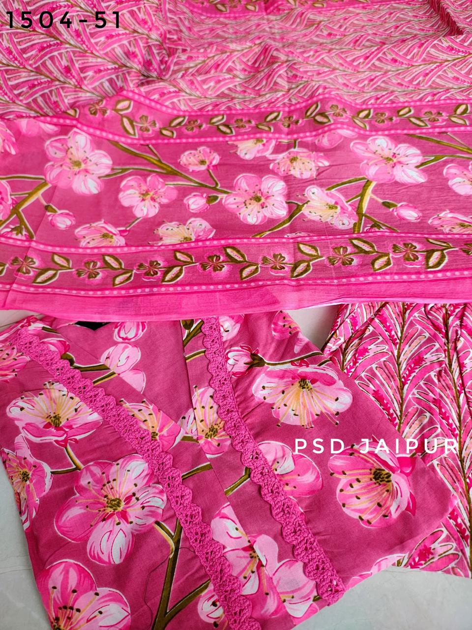 Pink Floral Pure Cotton Suit